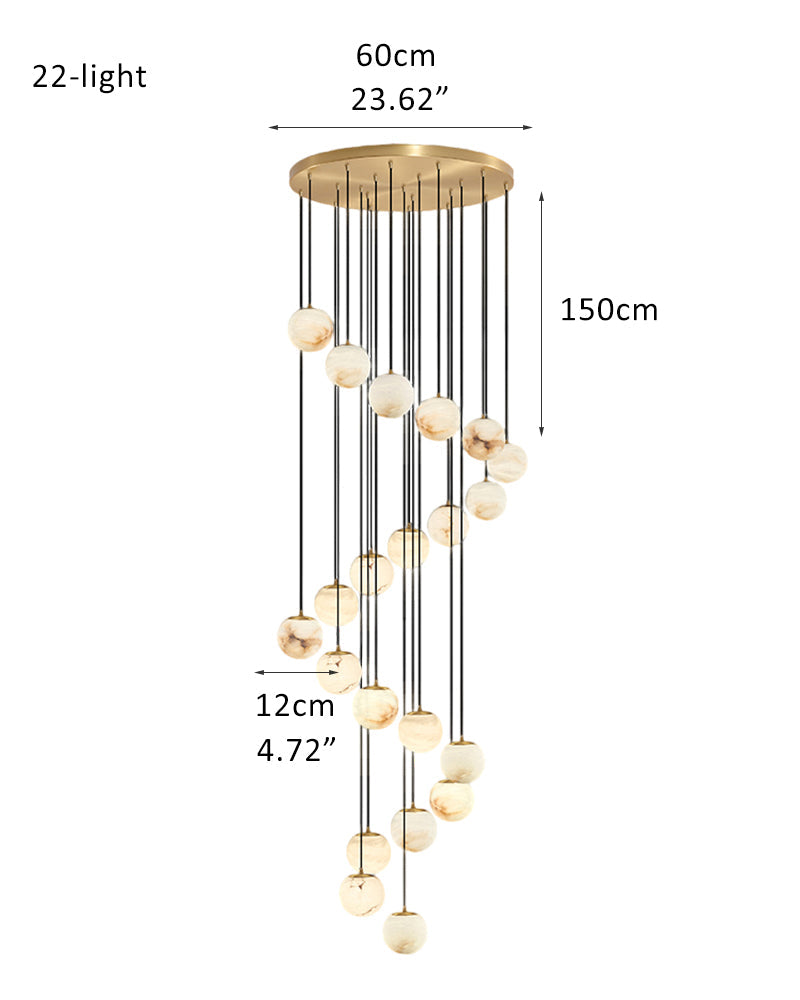 Alabaster Round Pendant Lamp with Cluster Ceiling Design for Stair Villa