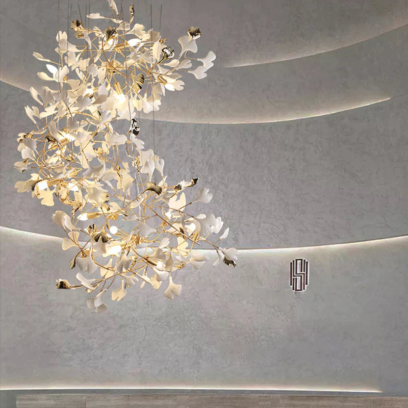Ginkgo Porcelain Petal Staircase Modern Chandelier, Long Branch Chandelier
