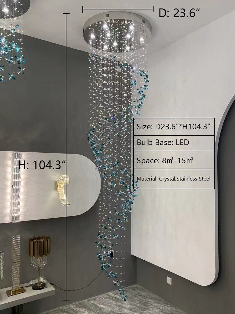 Extra Large Creative Luxury Petal Crystal Pendant Long Chandelier for Foyer/Staircase/Entrance Dining Hall Spiral Ceiling Light-MEET LIGHTING