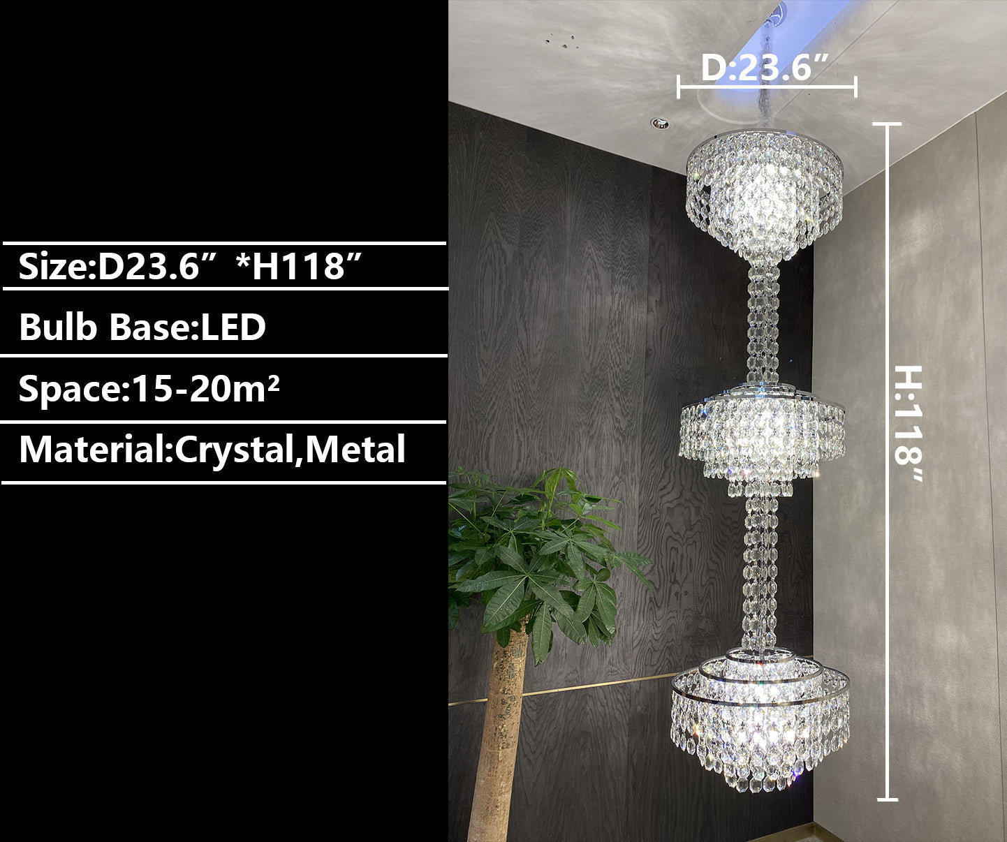 Modern French Elegant Oversized 3-tiered Silver Seashells Long Crystal Chandelier for Staircase-MEET LIGHTING