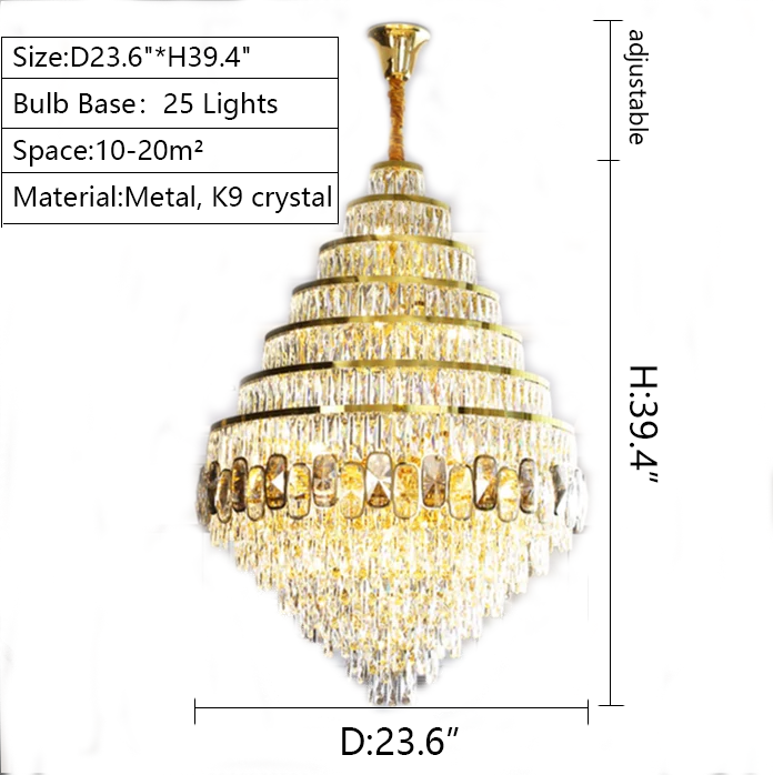 Honeycomb Shaped Ceiling Chandelier Extra Large Crystal Light Fixture For Foyer Staircase/ Entryway In Gold Finish-MEET LIGHTING
