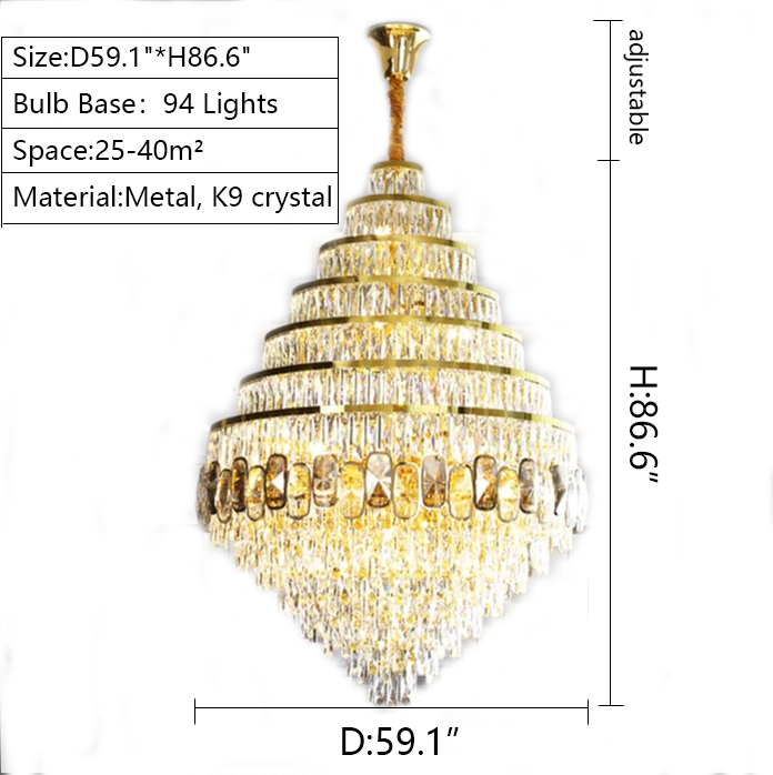 Honeycomb Shaped Ceiling Chandelier Extra Large Crystal Light Fixture For Foyer Staircase/ Entryway In Gold Finish-MEET LIGHTING