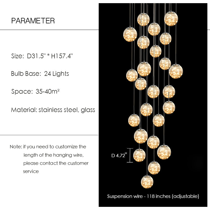 Modern Starlight Globe Chandelier for Foyer Hall Crystal Clear Glass Ball Light Decoration Living Room Ceiling Lamp-MEET LIGHTING