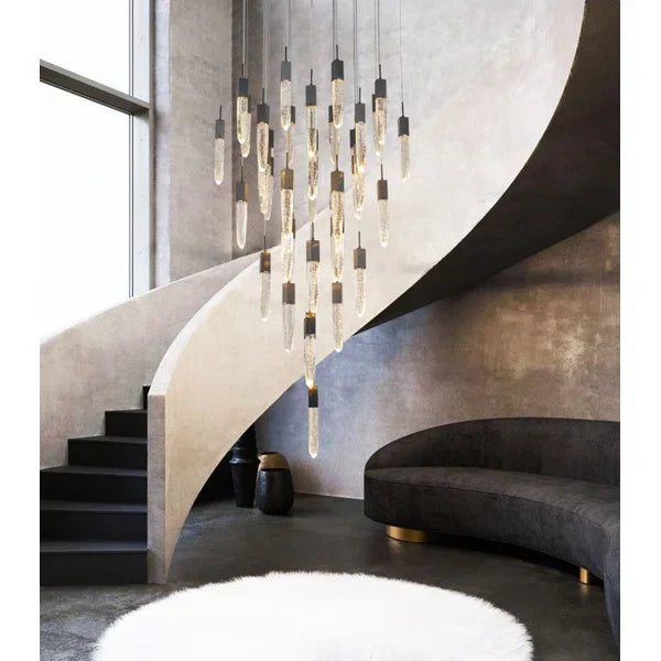 Modern Light Luxury Round/Rectangle Floating Glacier Crystal Chandelier in Black Finish for Kitchen Island/ Staircase/Living Room-MEET LIGHTING
