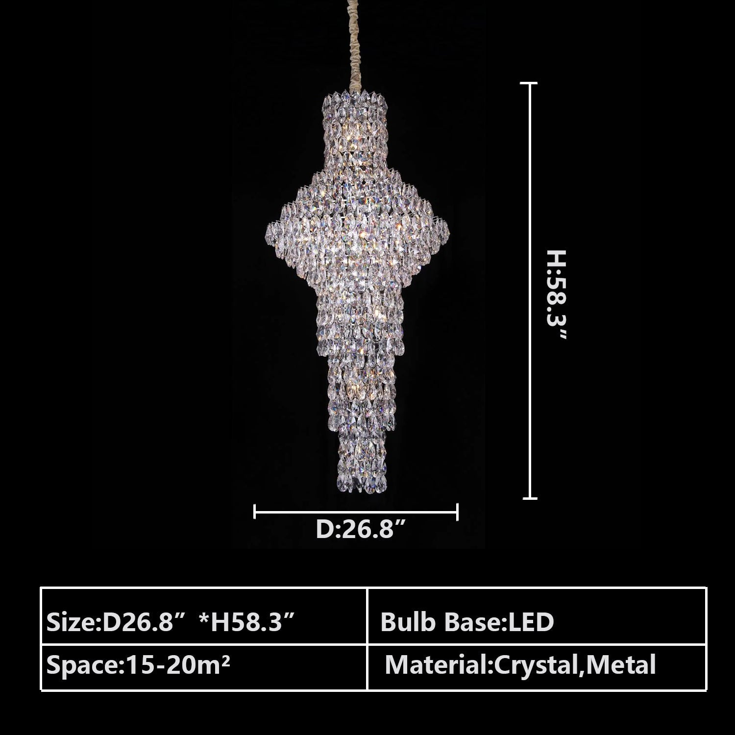 Modern Nail Shaped Crystal Chandelier For Foyer/Staircase/High-ceiling-MEET LIGHTING