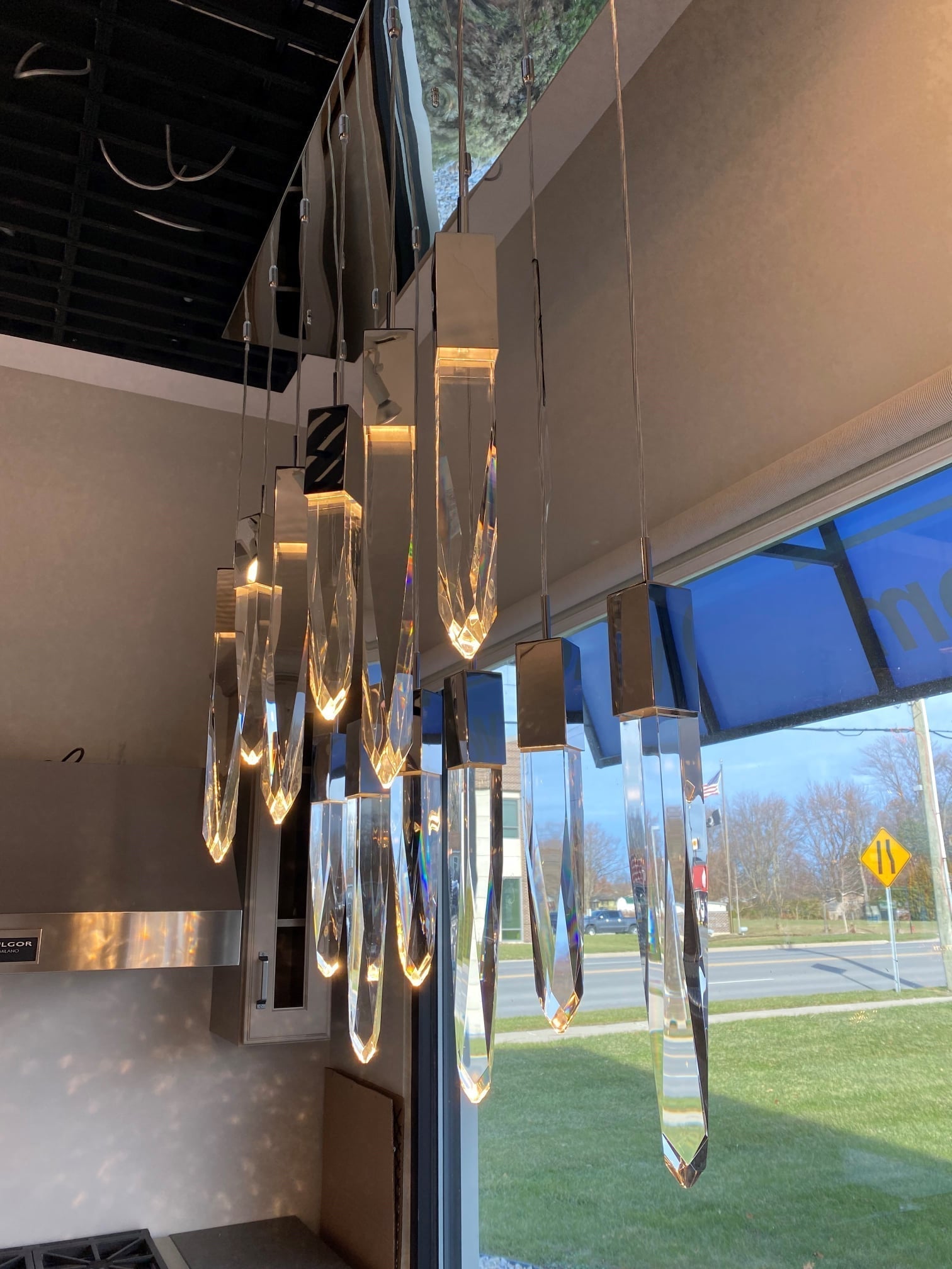 Modern Light Luxury Round/Rectangle Floating Glacier Crystal Chandelier in Black Finish for Kitchen Island/ Staircase/Living Room-MEET LIGHTING