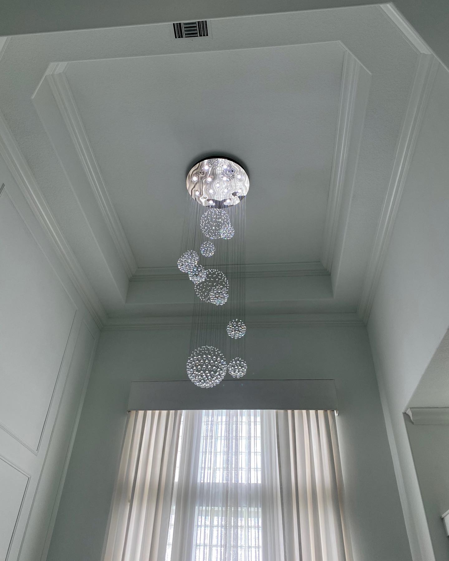 Stately Duplex Crystal Chandelier Spiral Raindrop Globe Shape Ceiling Hanging Light for Entryway/Staircase-MEET LIGHTING