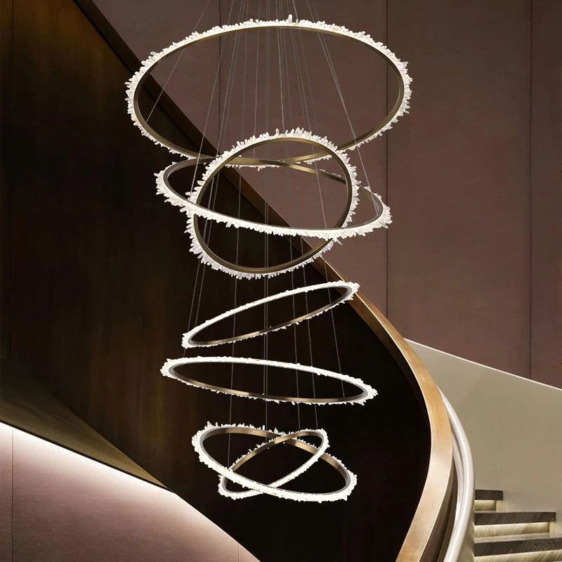 Rose Rock Crystal Multi-rings Chandelier Modern Chandelier Staircase-MEET LIGHTING