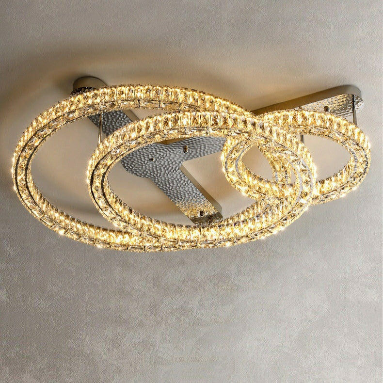 2/ 3 Rings Flush Mount Living Room Chandelier Crystal Bedroom Ceiling Light Fixture-MEET LIGHTING