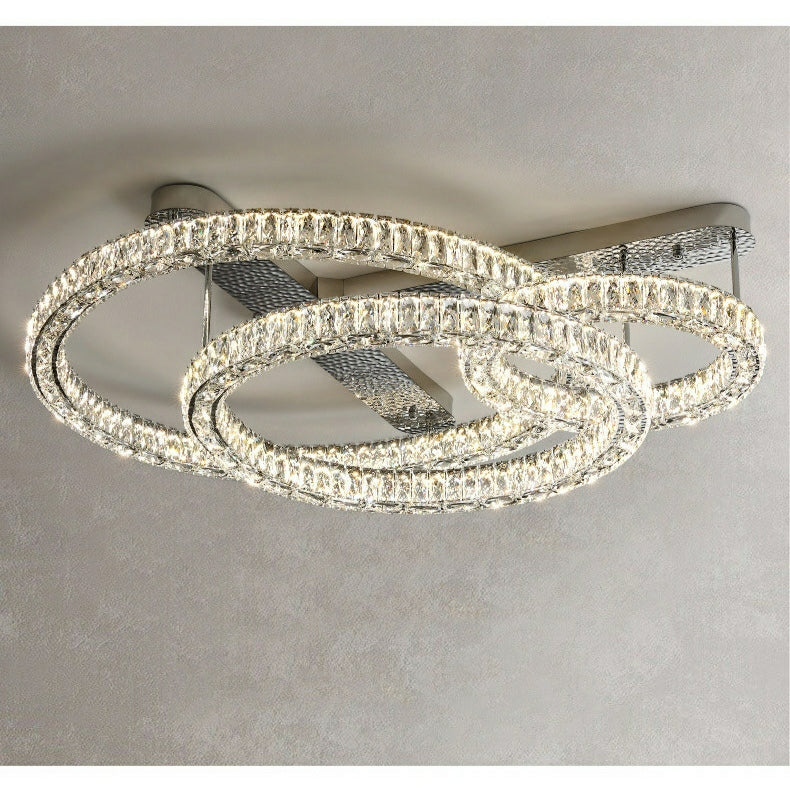 2/ 3 Rings Flush Mount Living Room Chandelier Crystal Bedroom Ceiling Light Fixture-MEET LIGHTING