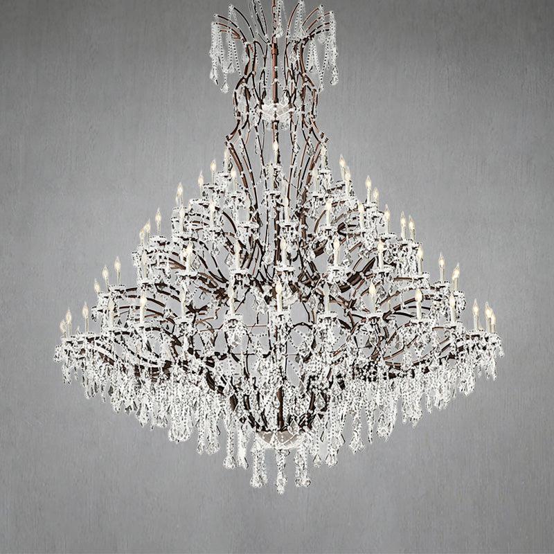 Victorian Rococo Iron & Crystal Round Chandelier 101 Inch