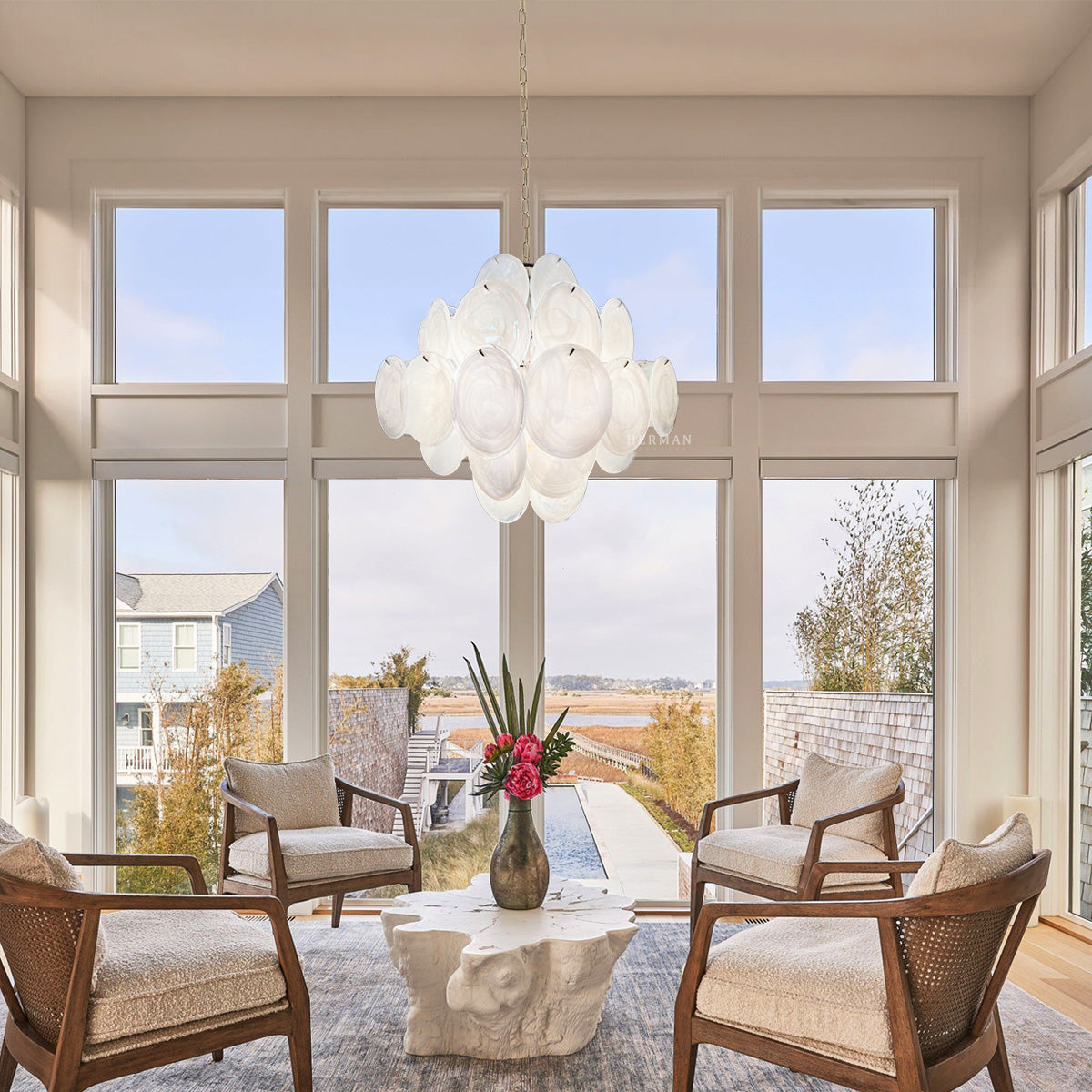 Murano Chandelier 36 White Disks