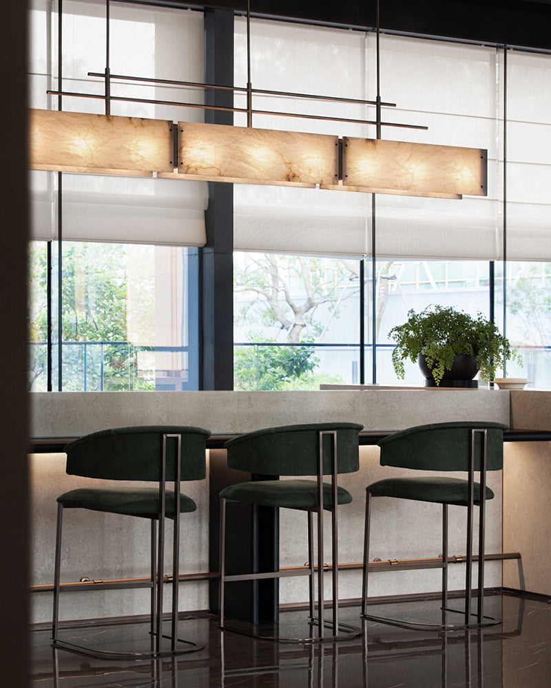 Vintage Alabaster & Gold Long Chandelier 48“60”71" with Metal Rod