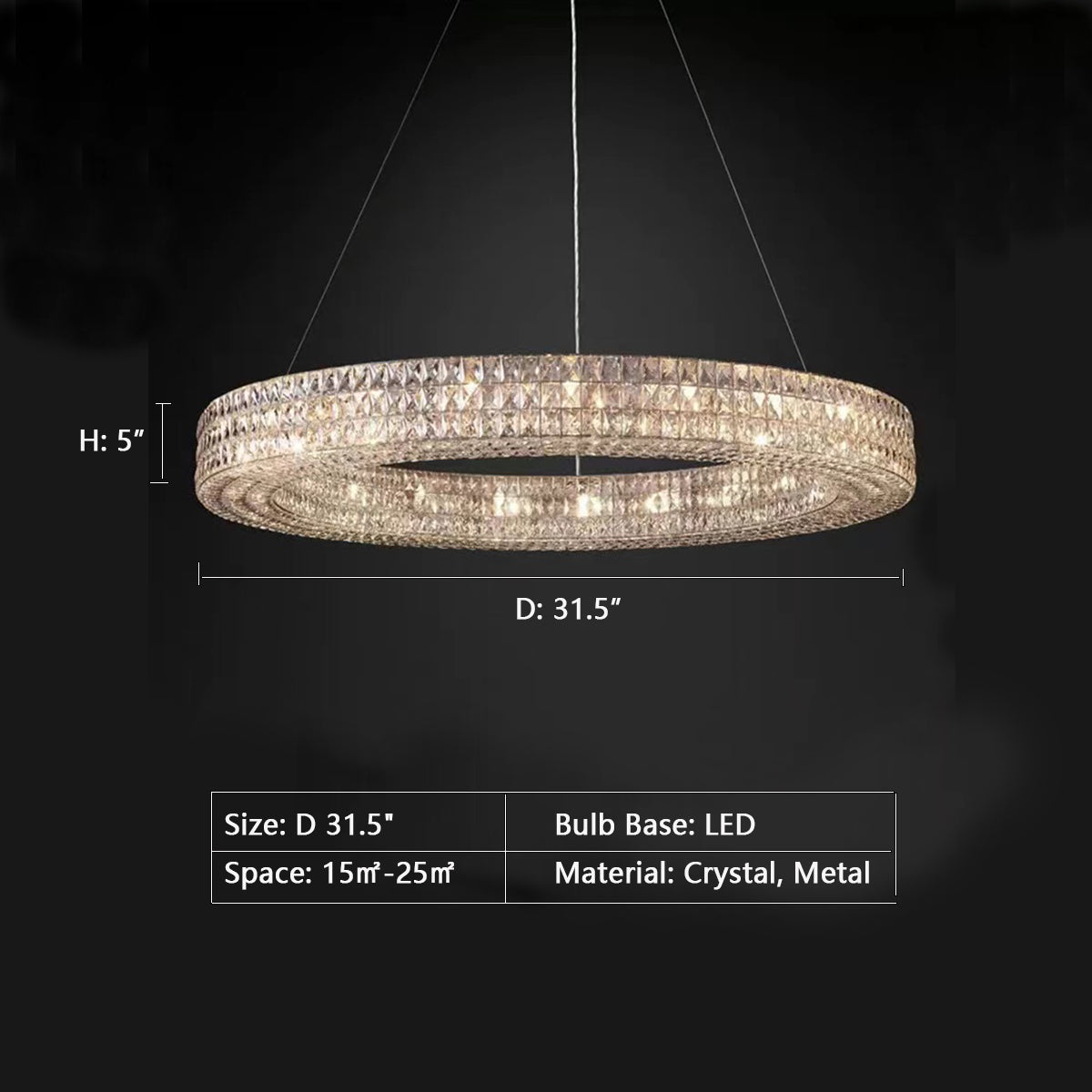 Oversized Modern Ring Pendant Light/Round Crystal Chandelier for Living/Dining Room/Bedroom-MEET LIGHTING
