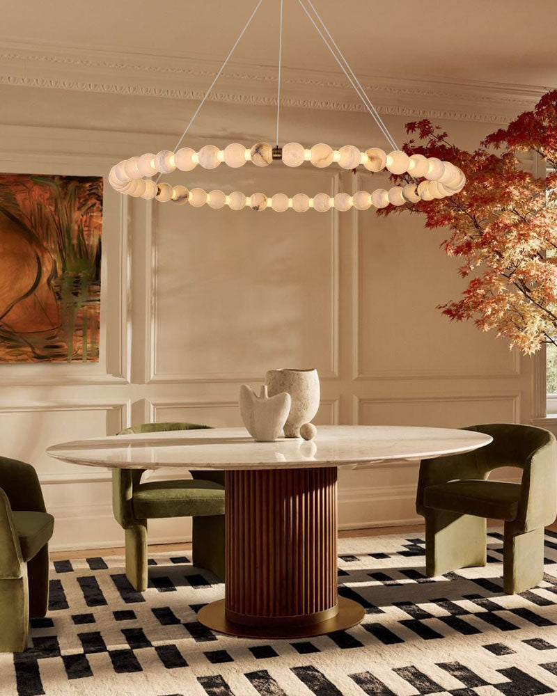 Pearl Alabaster Necklace Round Chandelier 20in 24in 31in 40in | Single Ring