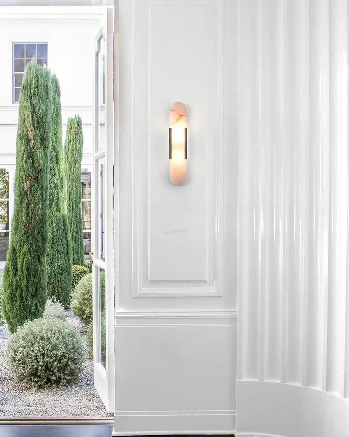 Modern Melange Elongated Alabaster Linear Wall Sconce