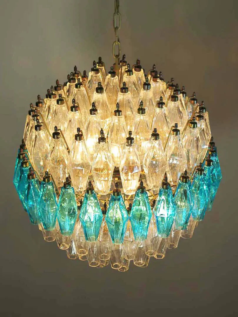 Murano Chandelier – Poliedri – 140 glass – Transparent/Blue