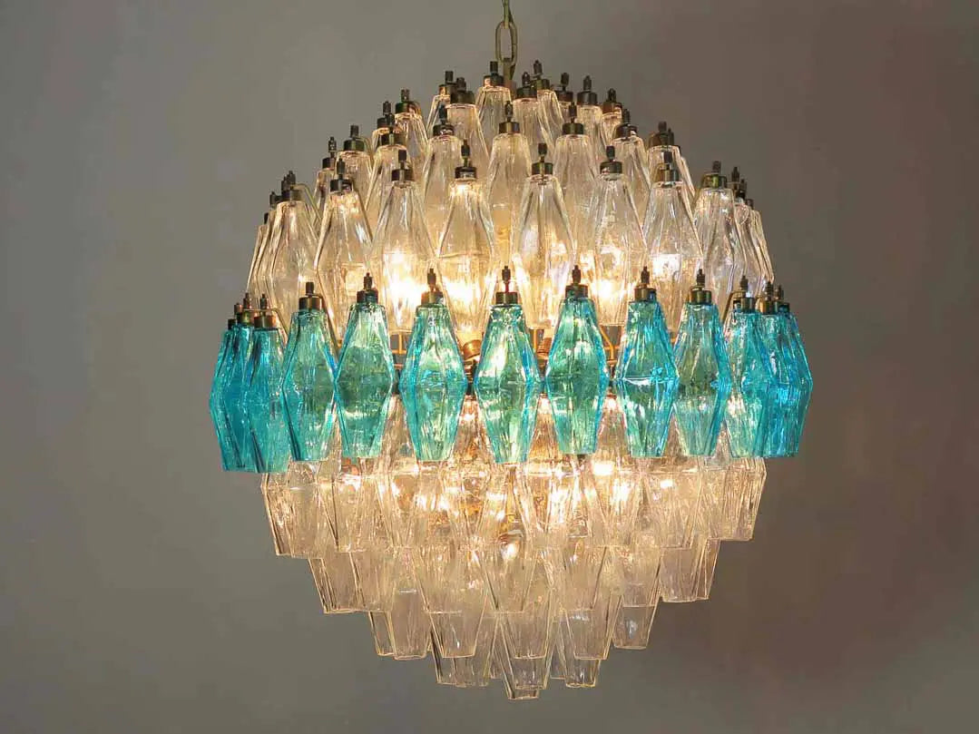 Murano Chandelier – Poliedri – 140 glass – Transparent/Blue