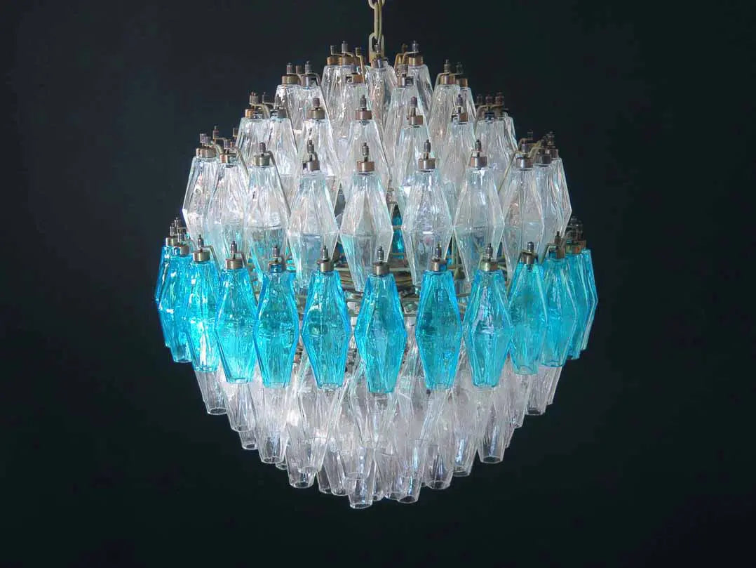 Murano Chandelier – Poliedri – 140 glass – Transparent/Blue