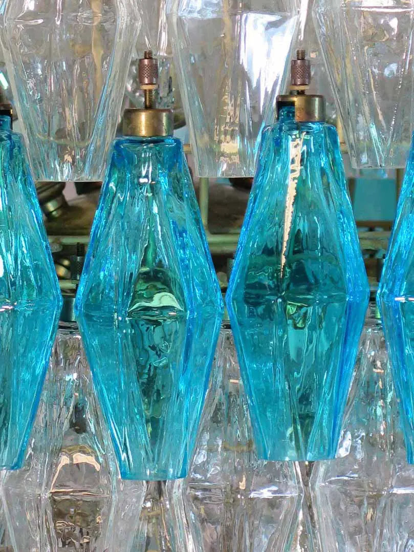 Murano Chandelier – Poliedri – 140 glass – Transparent/Blue