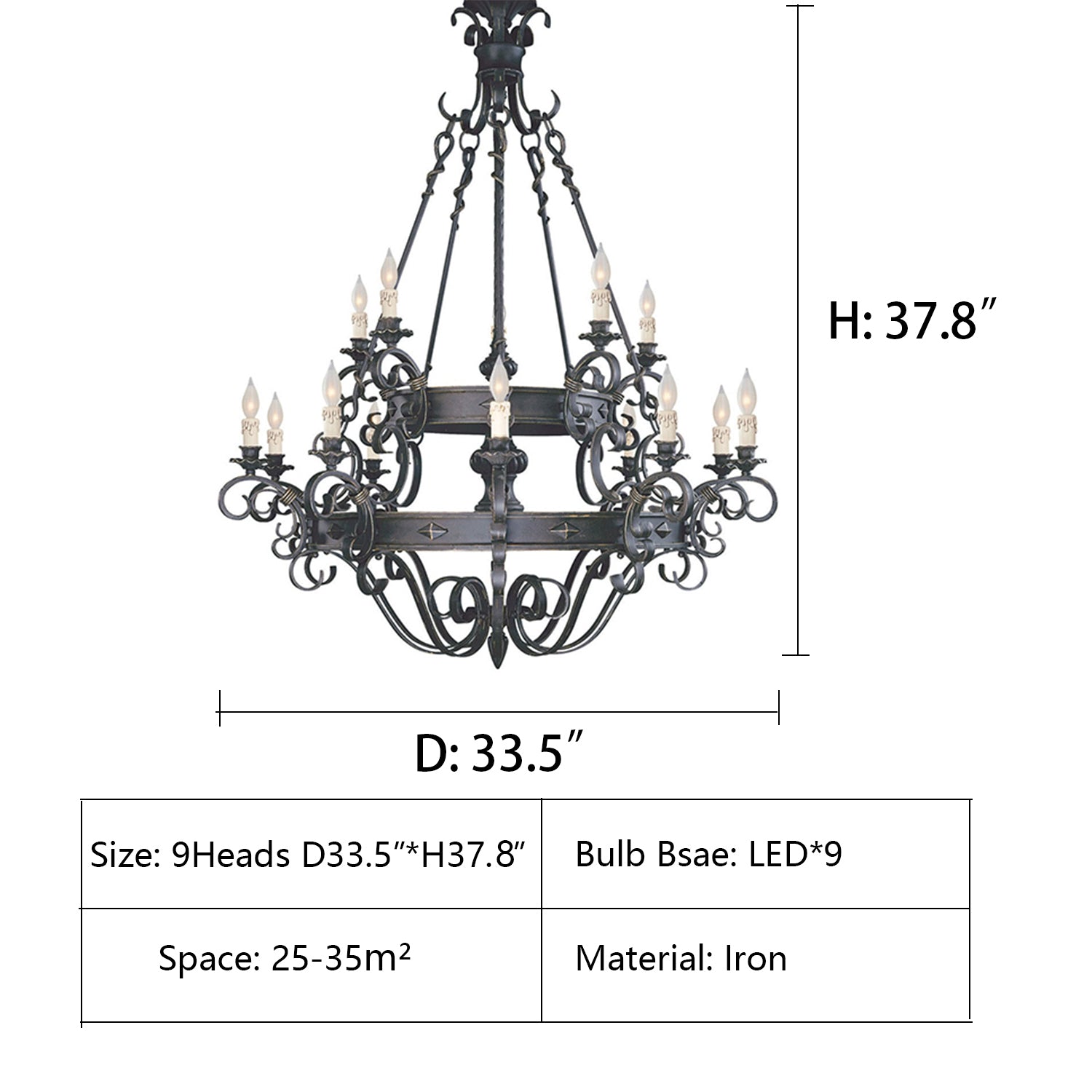 Vintage Iron Simple Candle Art Chandelier for Living Room / Villa / Stairs-MEET LIGHTING