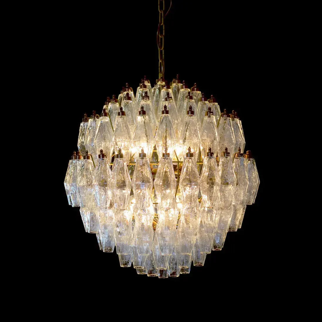 Spherical Murano Poliedri Clear Glass Chandelier 23.6"