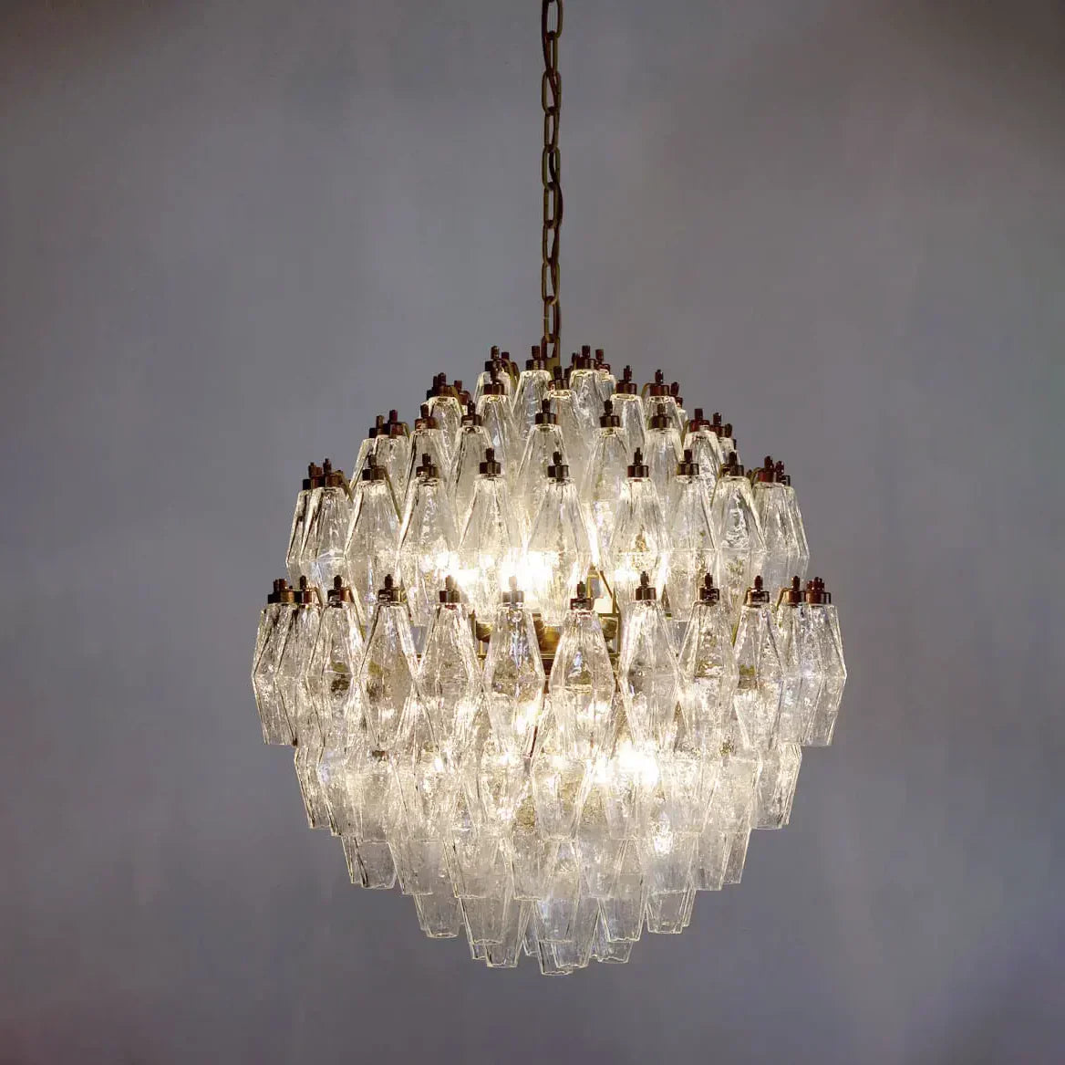 Spherical Murano Poliedri Clear Glass Chandelier 23.6"