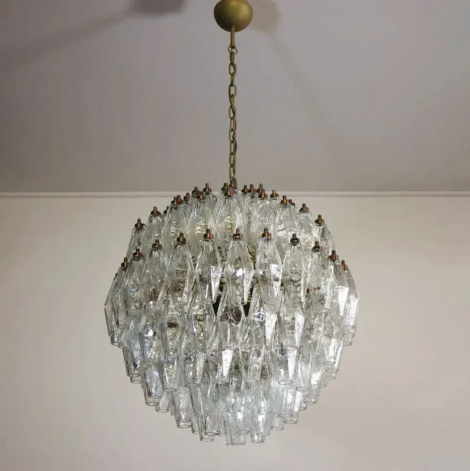 Spherical Murano Poliedri Clear Glass Chandelier 23.6"