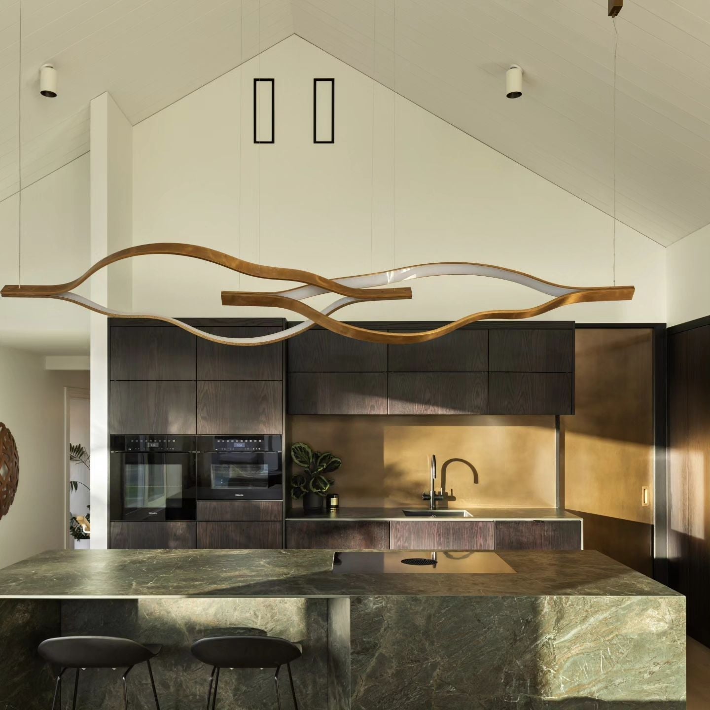 Modern Simple Brass Waving Chandelier for Living/Dining Room/Kitchen Island-MEET LIGHTING