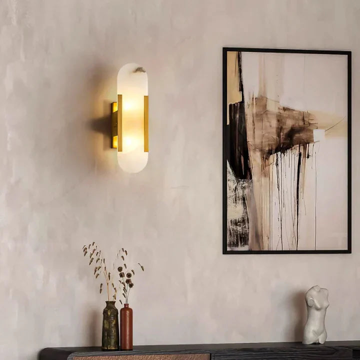 Modern Melange Elongated Alabaster Linear Wall Sconce