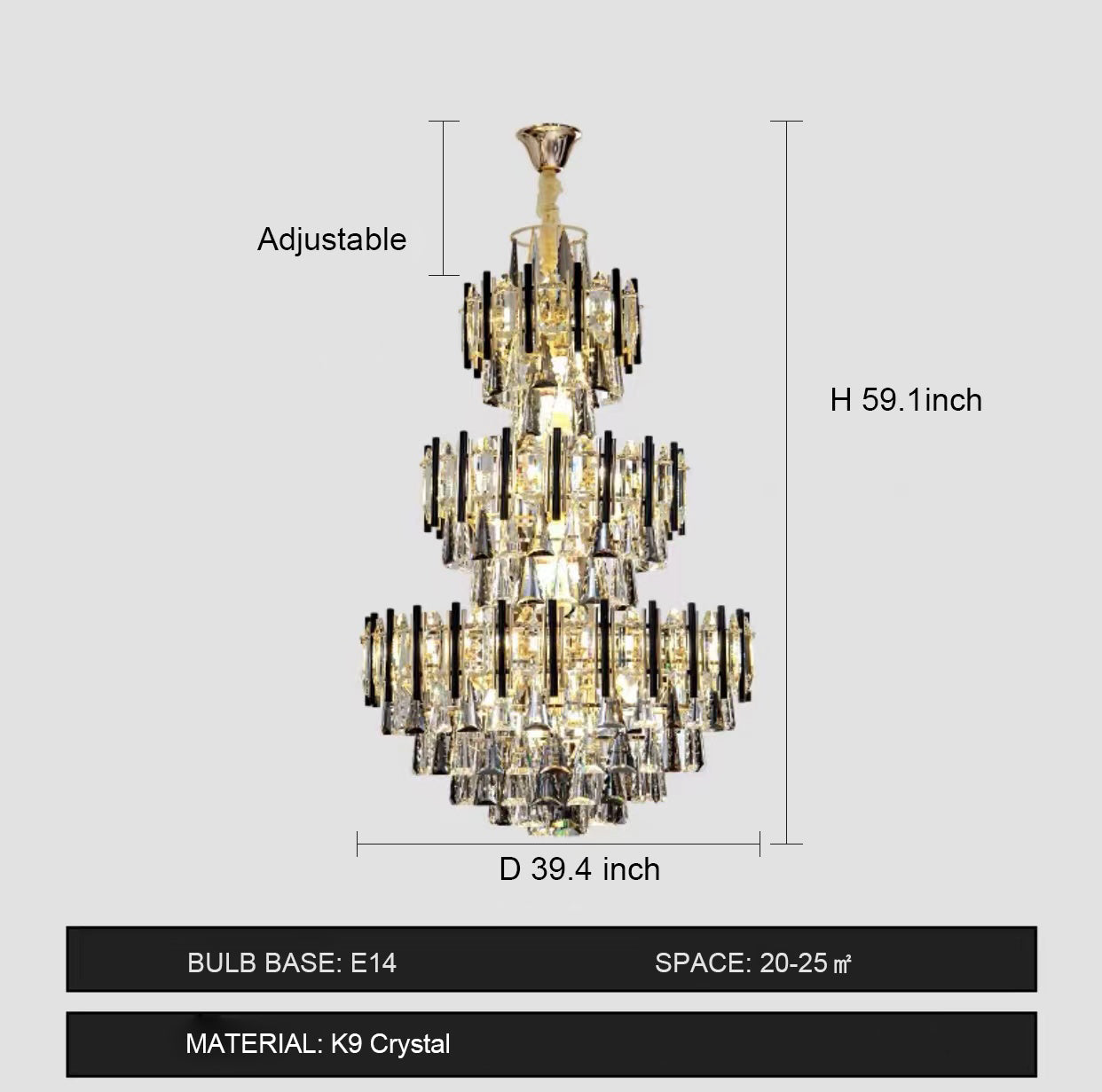 Foyer 3 Layers Extra Large Crystal Chandelier for Living Room Staircase Ceiling Lighting Fixture-MEET LIGHTING