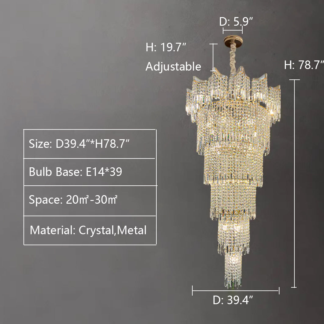 Extra Large Luxury Multi-tiered Crystal Chandelier in Gold Finish for Foyer/Staircase-MEET LIGHTING