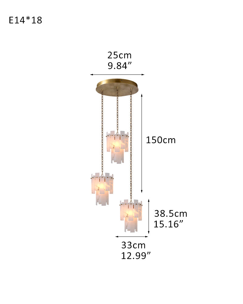7-light 2-tier Alabaster marble Round Chandelier 13" with adjustable chain 150cm