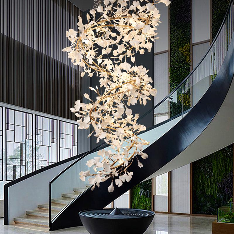 Ginkgo Porcelain Petal Staircase Modern Chandelier, Long Branch Chandelier