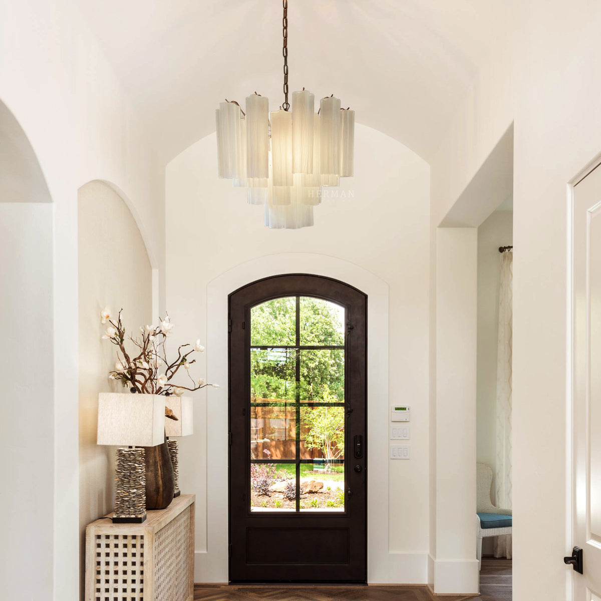 Matte White 36-Tube Murano Glass Chandelier