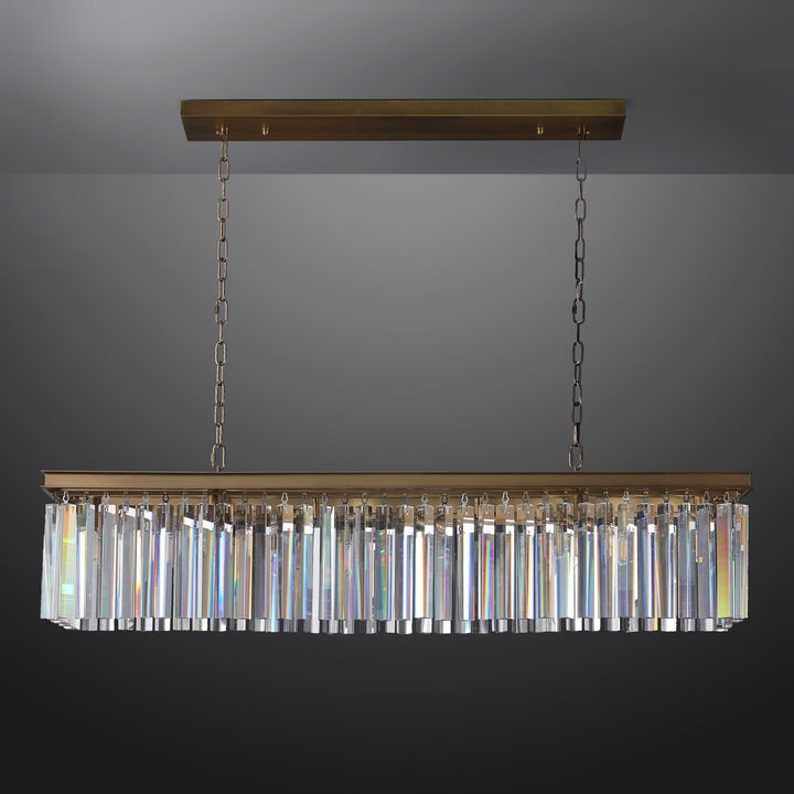 Rhys Rectangular Chandelier 59",Crystal Prism 8-lights