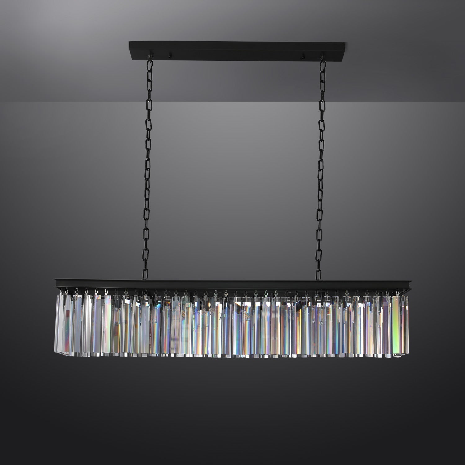 Rhys Rectangular Chandelier 59",Crystal Prism 8-lights