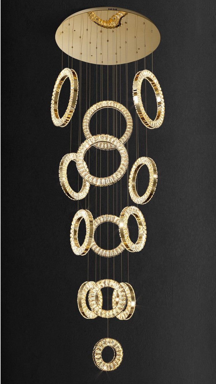 Modern Multi Gold Donuts Shape Crystal Chandelier Ring Round Light Fixture for Foyer Staircase/ Living Room/ Bar/ Hotel Lobby/ Entryway/ LOFT-MEET LIGHTING