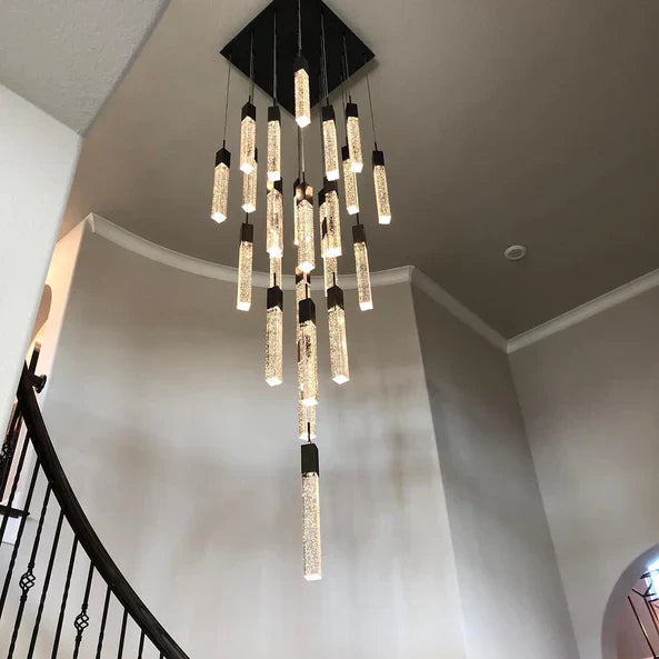 Modern Glacier Bubble Crystsal Sticks Chandelier in Gold/Chrome/Black Finish for Staircase/Foyer-MEET LIGHTING