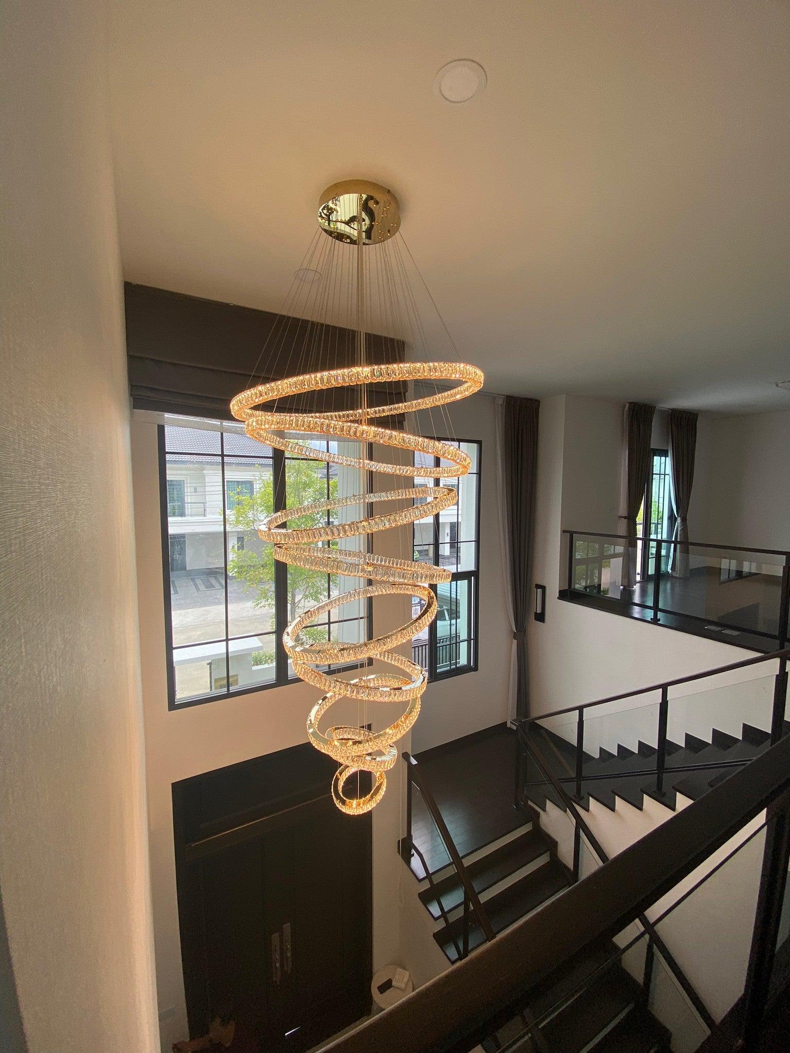 Modern Front Entryway Chandelier 3/4/5/6/7 Rings Crystal Gold/ Chrome Finish Ceiling Lamp-MEET LIGHTING