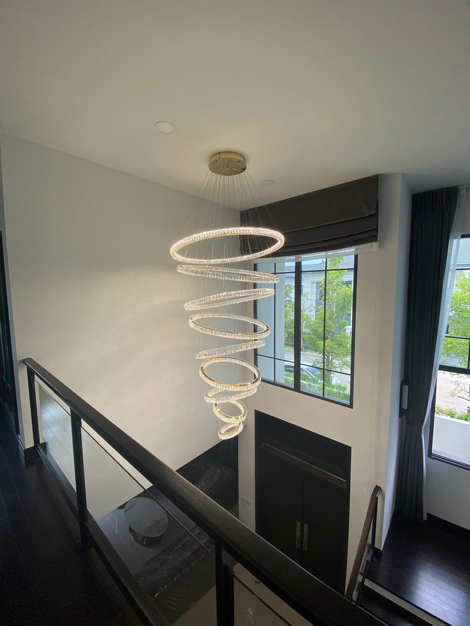 Modern Front Entryway Chandelier 3/4/5/6/7 Rings Crystal Gold/ Chrome Finish Ceiling Lamp-MEET LIGHTING