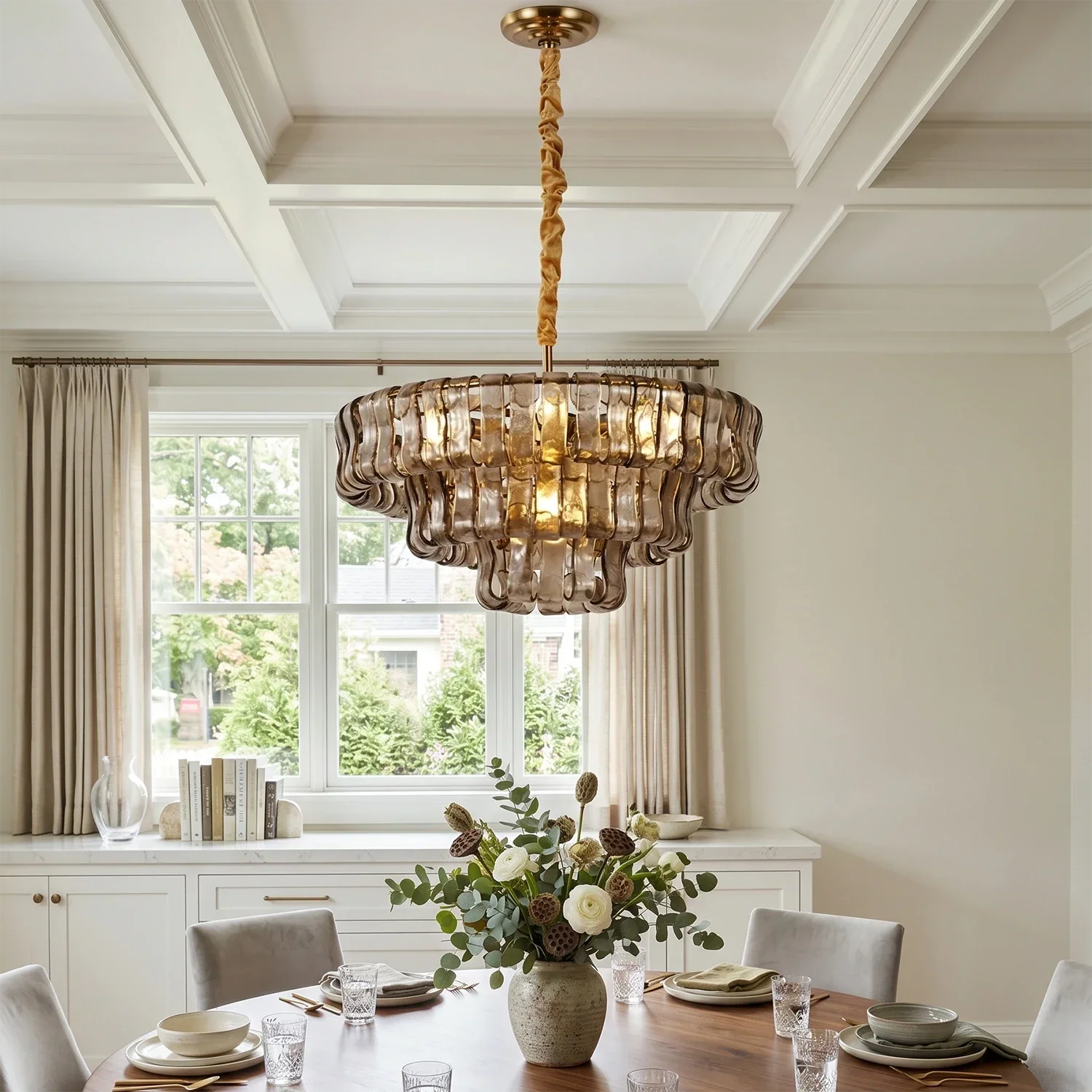 Art Glass Ghiaccio Round Chandelier 24" 36" 48" 60"
