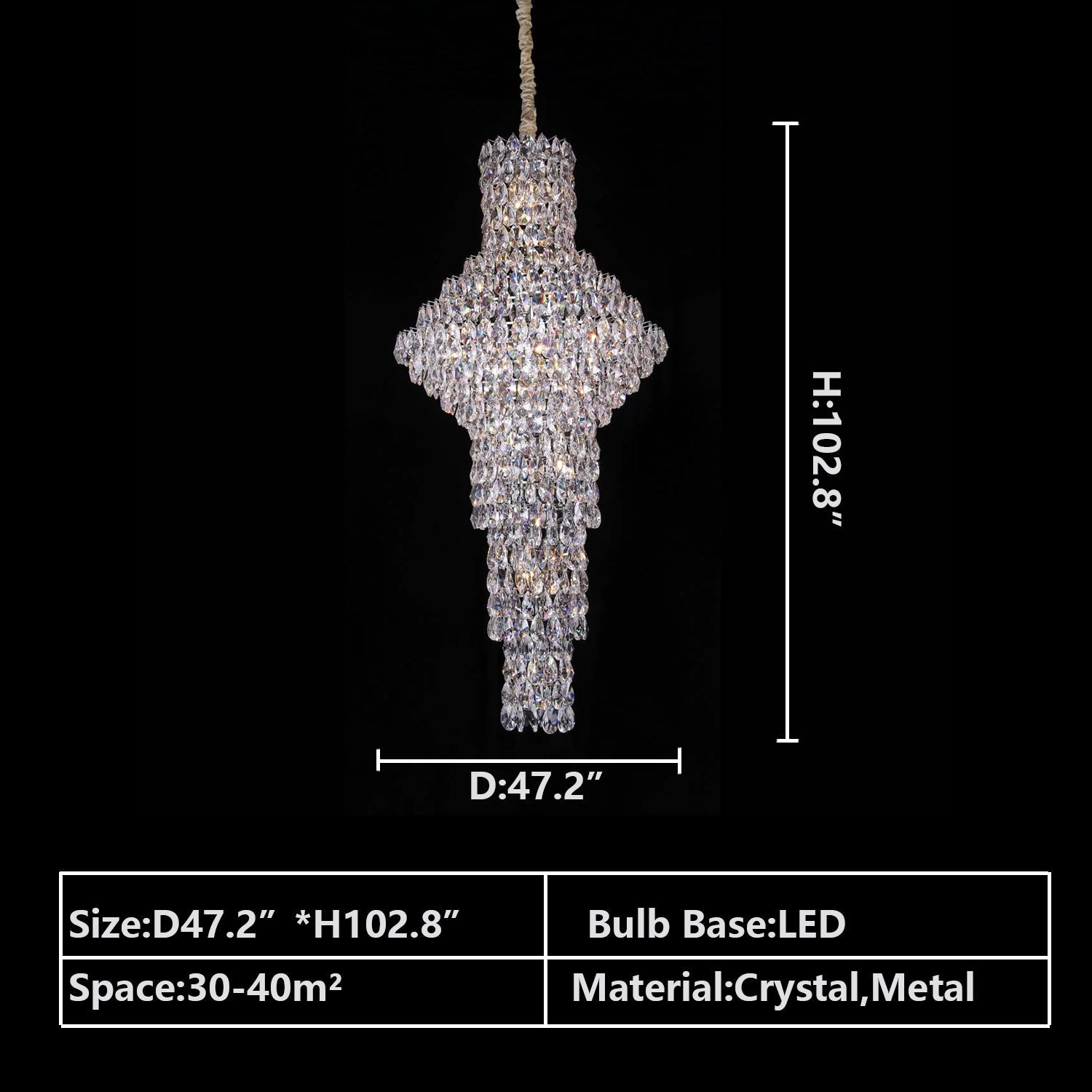Modern Nail Shaped Crystal Chandelier For Foyer/Staircase/High-ceiling-MEET LIGHTING