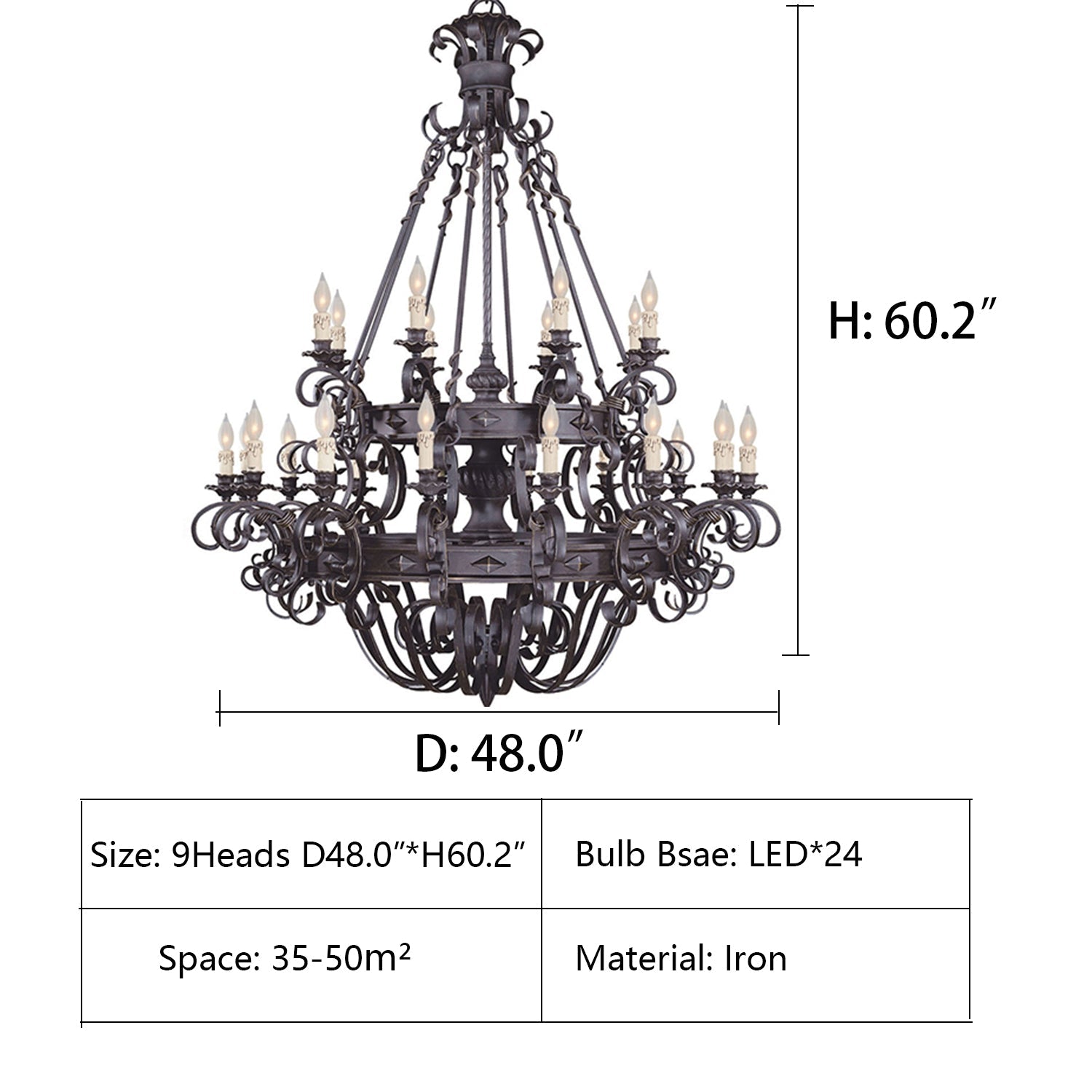 Vintage Iron Simple Candle Art Chandelier for Living Room / Villa / Stairs-MEET LIGHTING