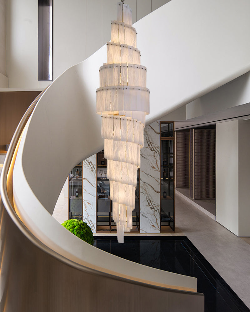 Multi-tiered Luxury Modern LED Chandelier Entrance Villa High Ceiling Large Alabaster Chandelier