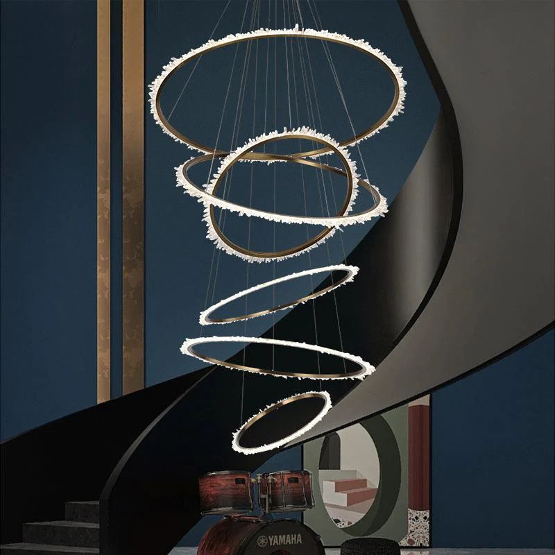 Rose Rock Crystal Multi-rings Chandelier Modern Chandelier Staircase-MEET LIGHTING