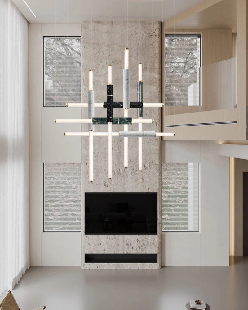 Slim Alabaster Linear Pipe Pendant Light - Silver, Green & Black - suspended vertically & horizontally