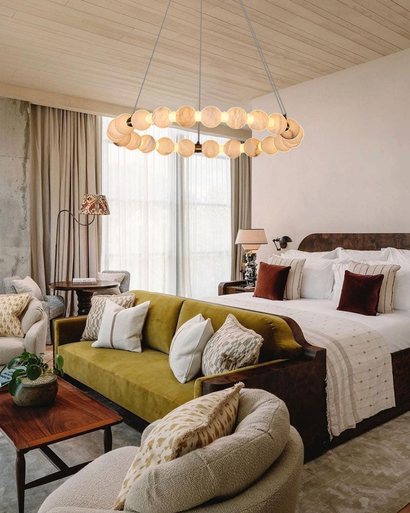 Pearl Alabaster Necklace Round Chandelier 20in 24in 31in 40in | Single Ring