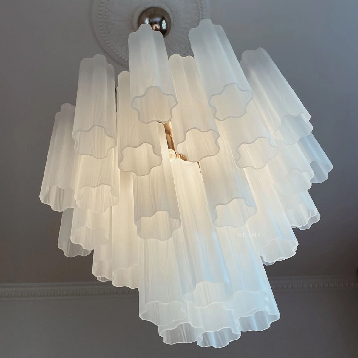 Matte White 36-Tube Murano Glass Chandelier
