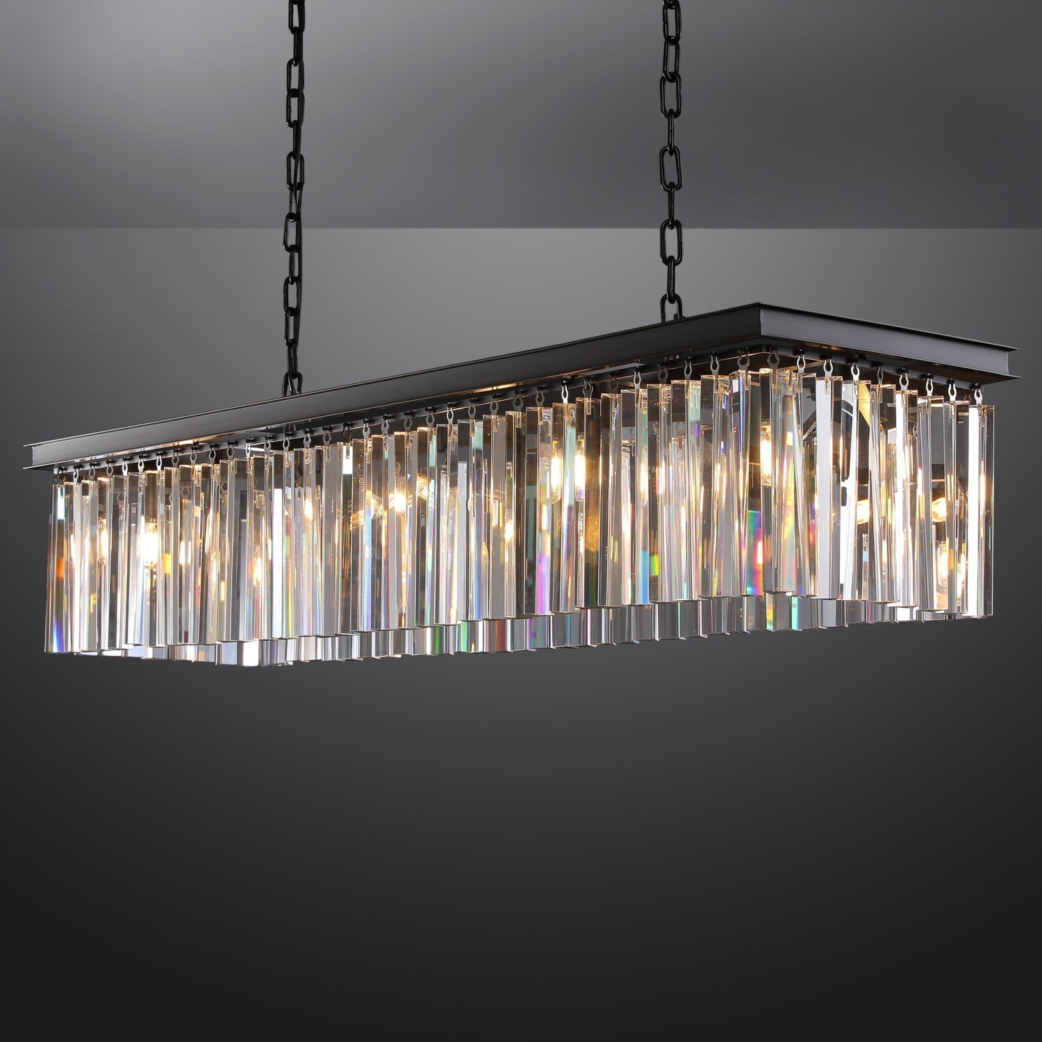 Rhys Rectangular Chandelier 59",Crystal Prism 8-lights